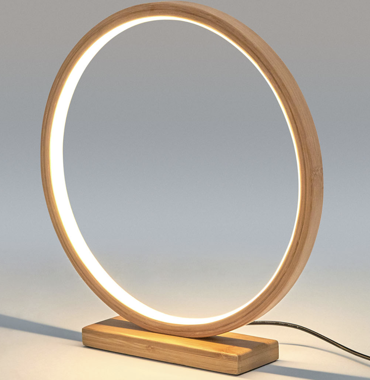 Bamboo Single Ring LED Lamp Light Modern Scandi Minimalistic - Natural V563-75165