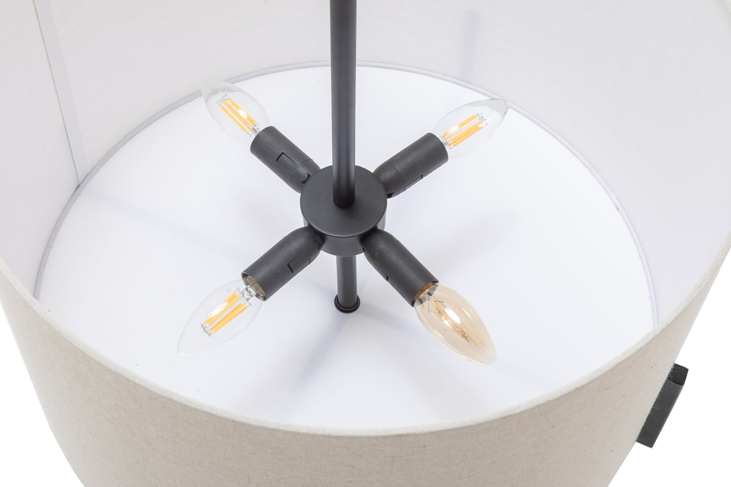 Modern Scandi Metal Hanging Pendant Lamp w/ Linen Shade Light - Matte Black V563-75170