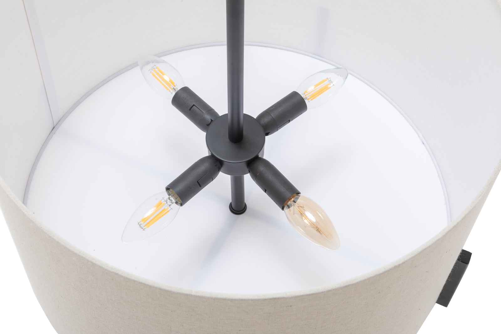Modern Scandi Metal Hanging Pendant Lamp w/ Linen Shade Light - Matte Black V563-75170