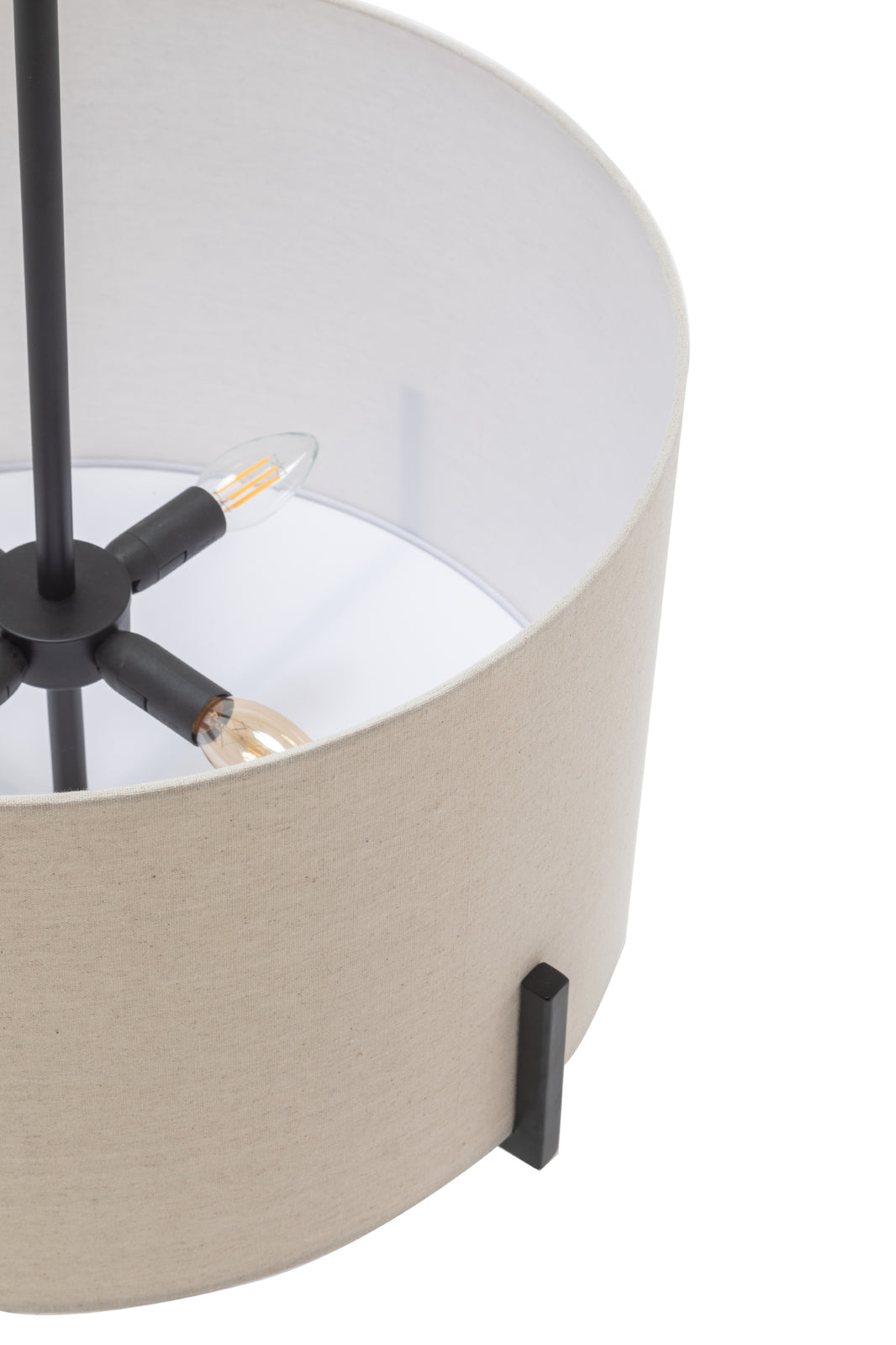 Modern Scandi Metal Hanging Pendant Lamp w/ Linen Shade Light - Matte Black V563-75170