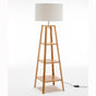 Eiffel 3 Tier Natural Wood Floor Lamp w/ Storage Shelves + Off White Linen Shade V563-75173