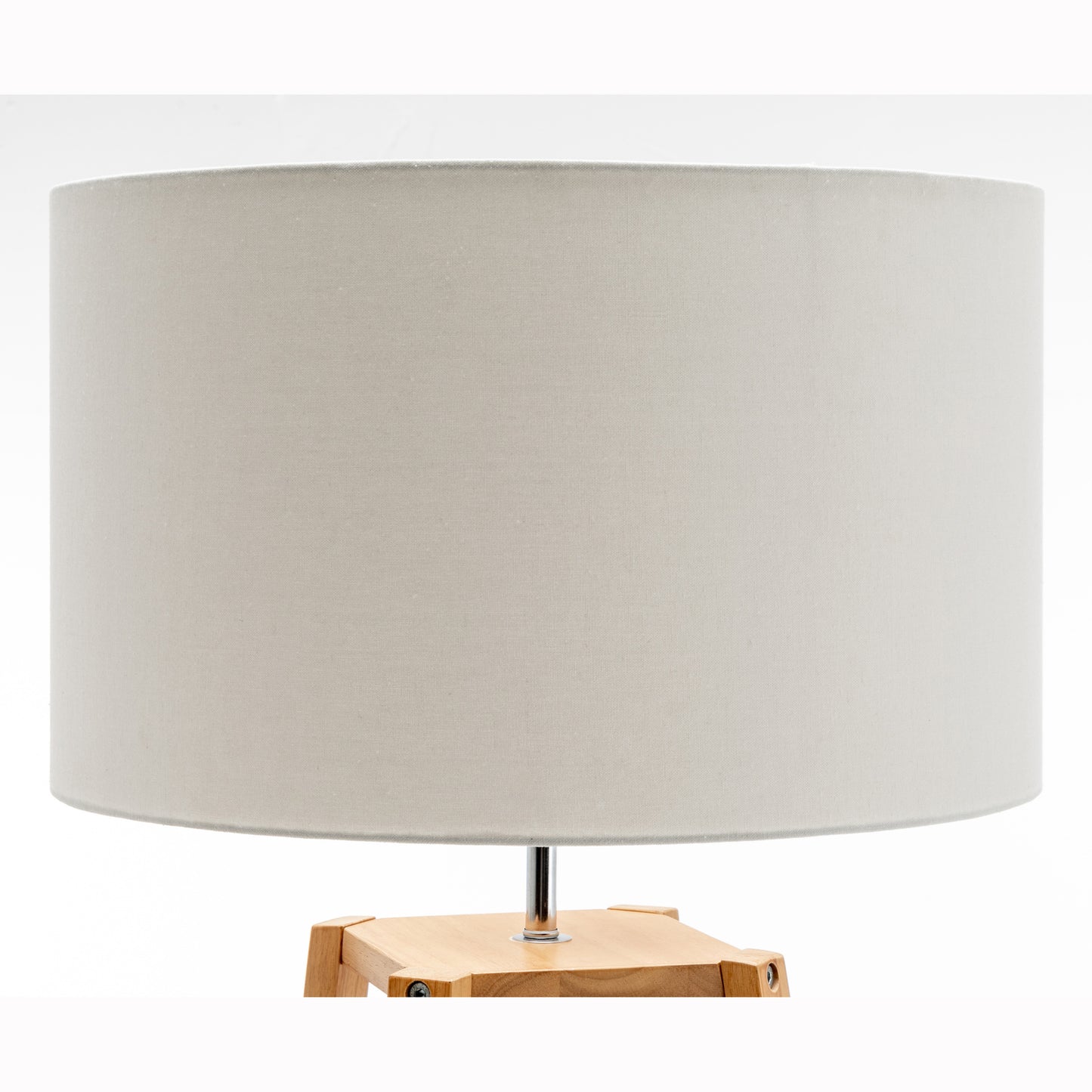 Eiffel 3 Tier Natural Wood Floor Lamp w/ Storage Shelves + Off White Linen Shade V563-75173