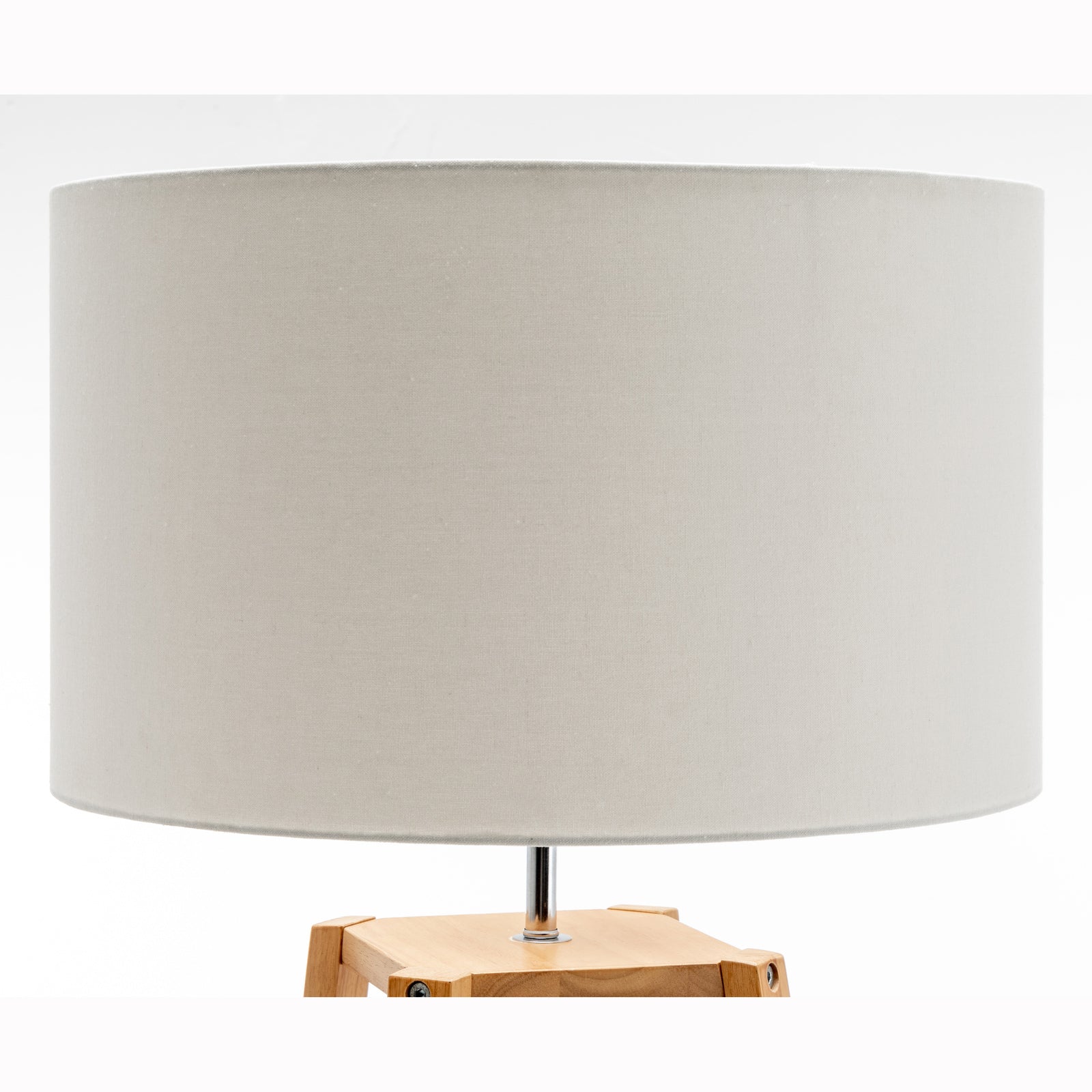 Eiffel 3 Tier Natural Wood Floor Lamp w/ Storage Shelves + Off White Linen Shade V563-75173