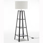 Eiffel 3 Tier Natural Wood Floor Lamp w/ Storage Shelves + Off White Linen Shade V563-75174