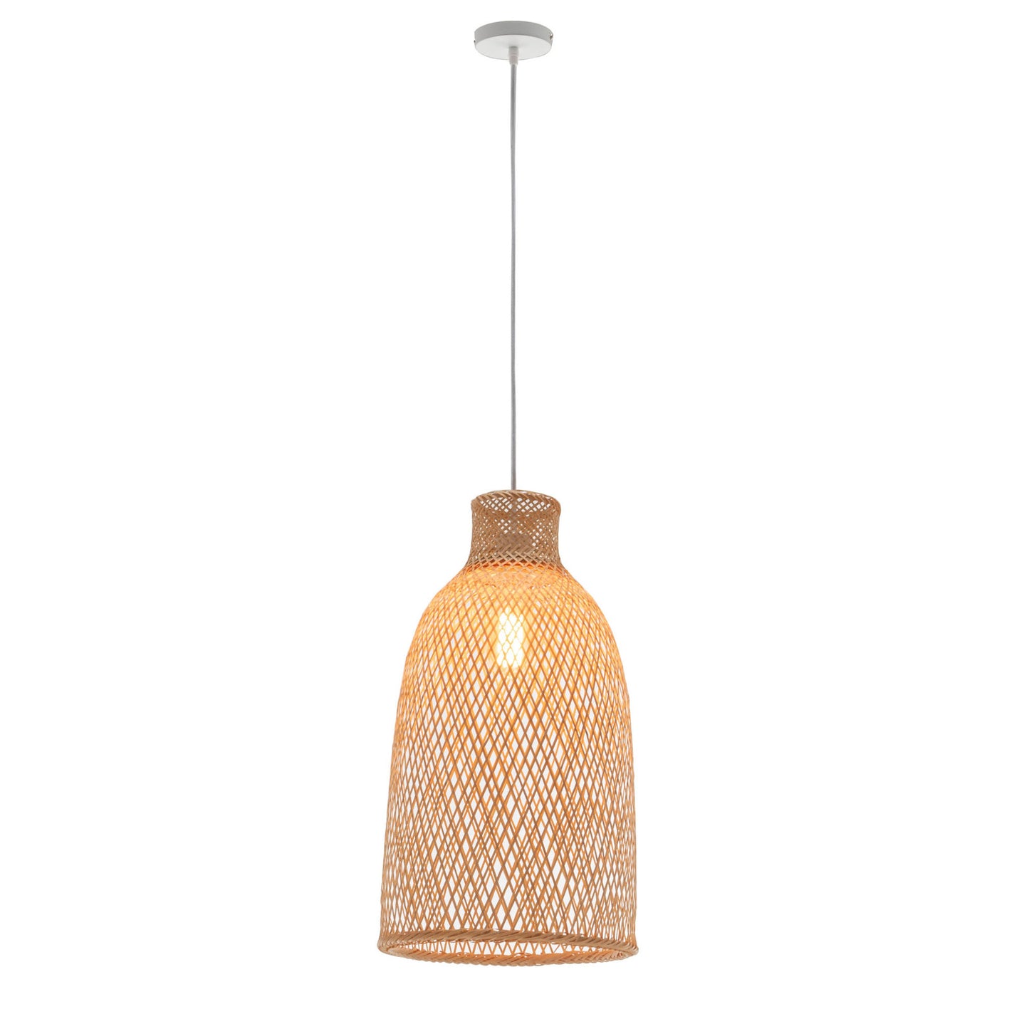 Natural Woven Bamboo Cone Pendant Lamp Hanging Light Bell Shade Boho Tropical V563-75185