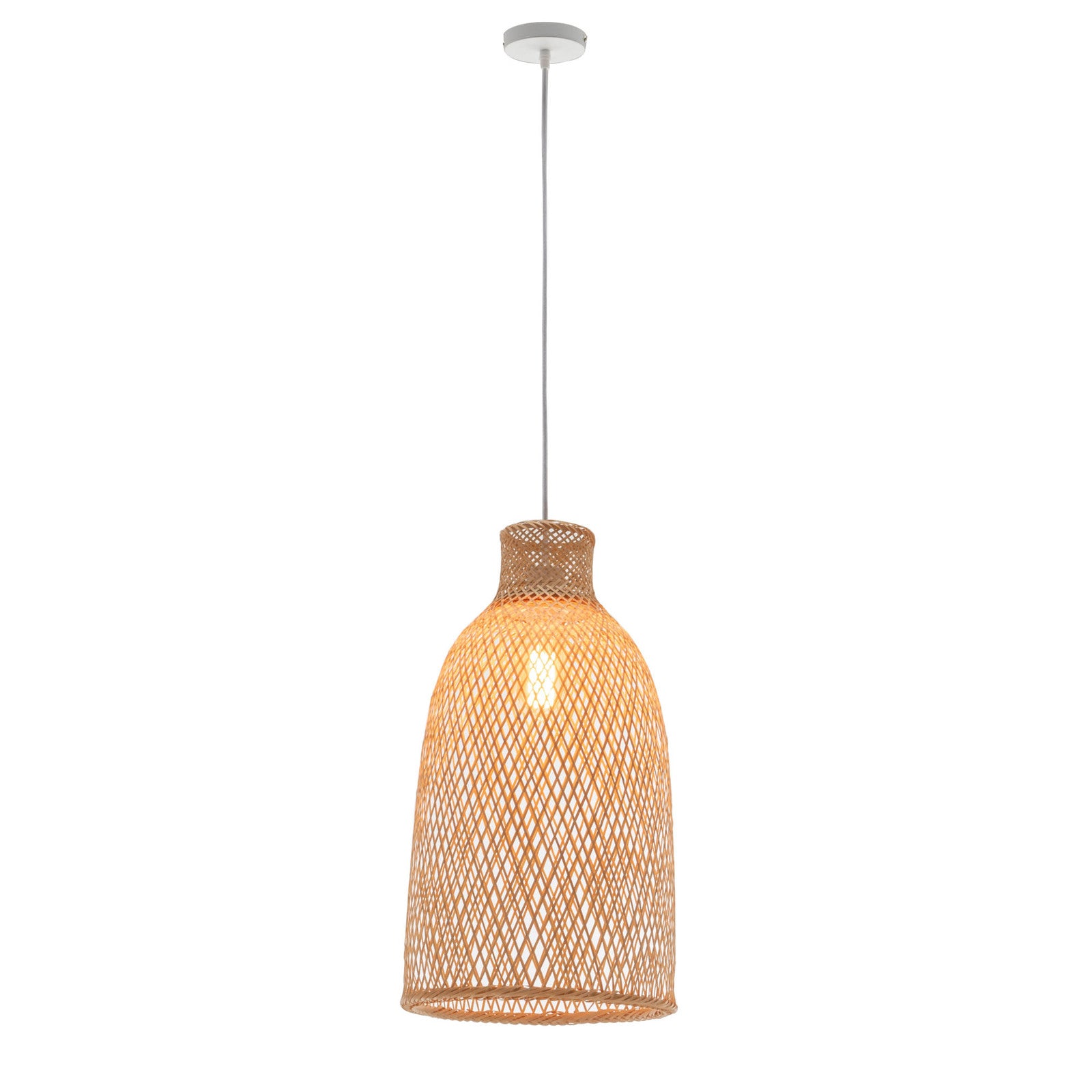Natural Woven Bamboo Cone Pendant Lamp Hanging Light Bell Shade Boho Tropical V563-75185