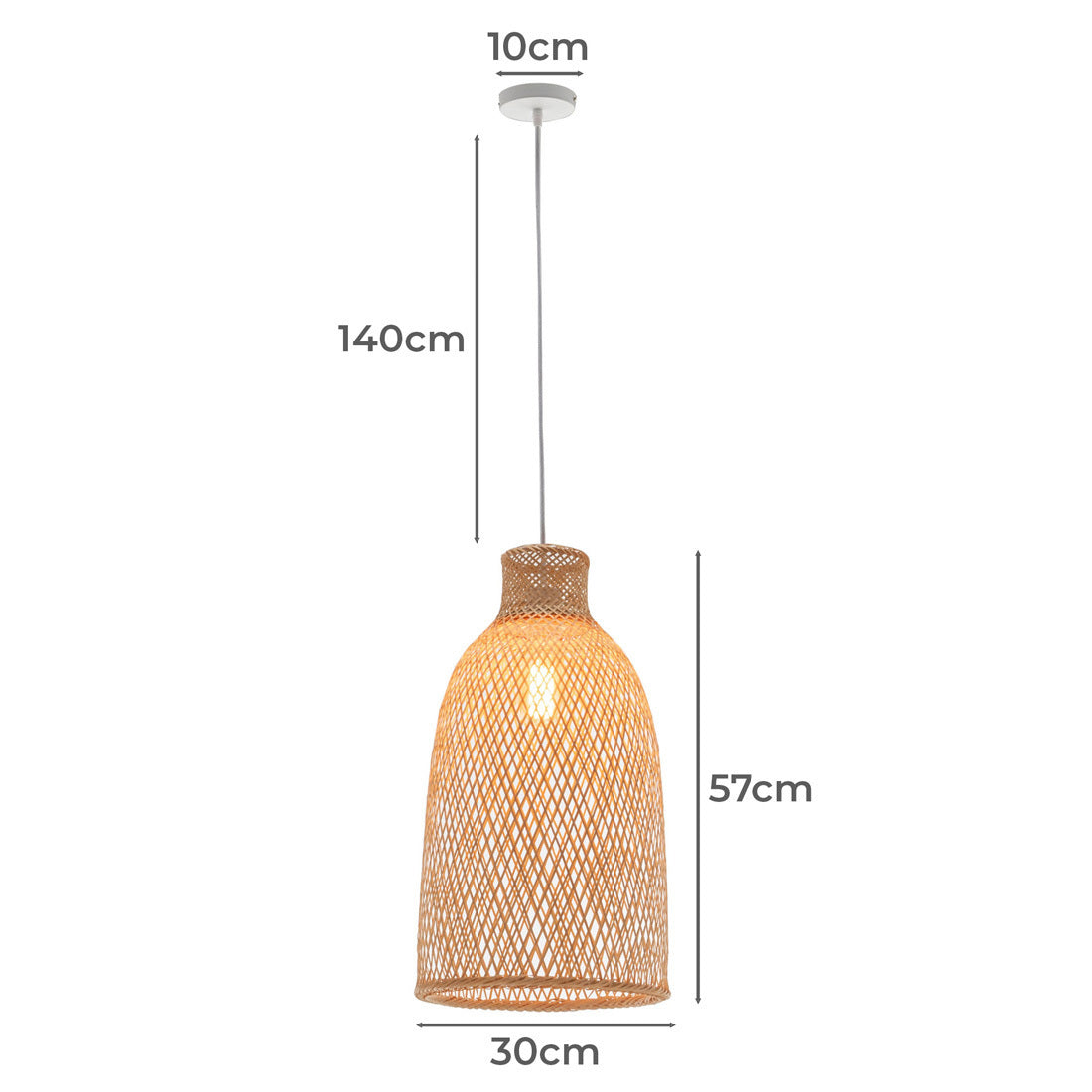 Natural Woven Bamboo Cone Pendant Lamp Hanging Light Bell Shade Boho Tropical V563-75185
