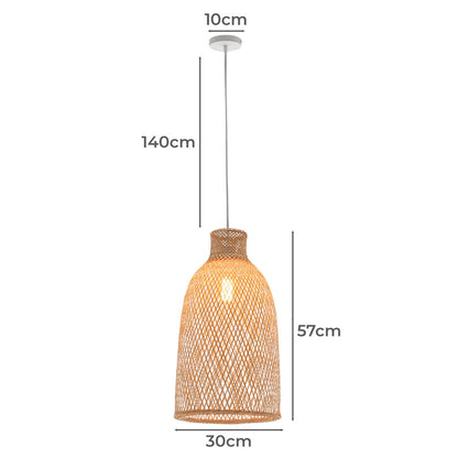 Natural Woven Bamboo Cone Pendant Lamp Hanging Light Bell Shade Boho Tropical V563-75185
