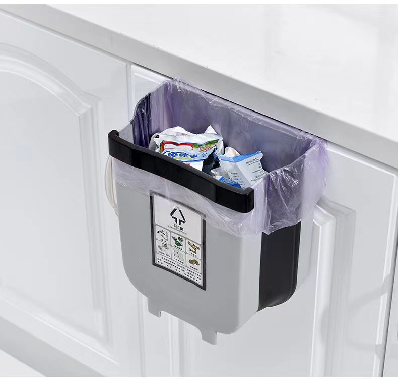 9L Kitchen Wall Mounted Foldable Waste Bin Hanging Trash Can Collapsible - Brown V563-75191