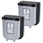 2x 9L Kitchen Wall Mounted Foldable Waste Bin Hanging Trash Can - Brown V563-75191_2X