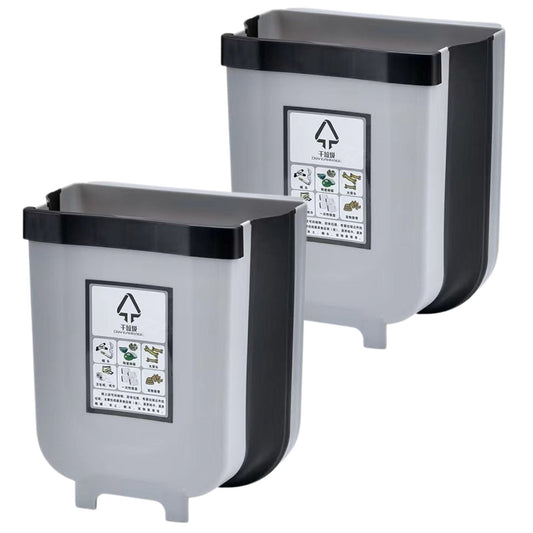 2x 9L Kitchen Wall Mounted Foldable Waste Bin Hanging Trash Can - Brown V563-75191_2X