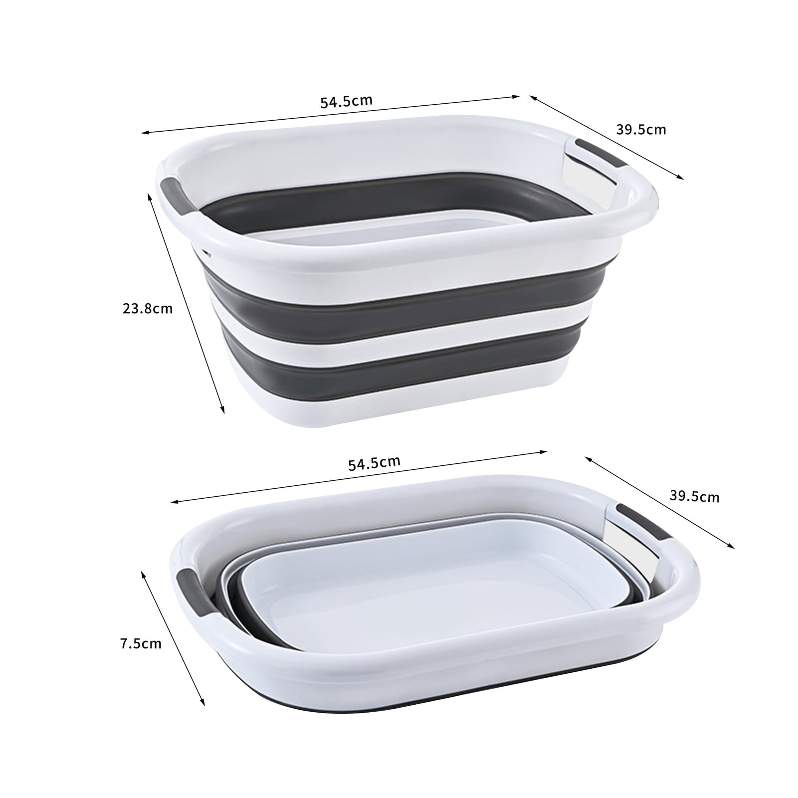 26L Collapsible Laundry Basket Washing Clothes w/Handles Bin Foldable - Grey/White V563-75196