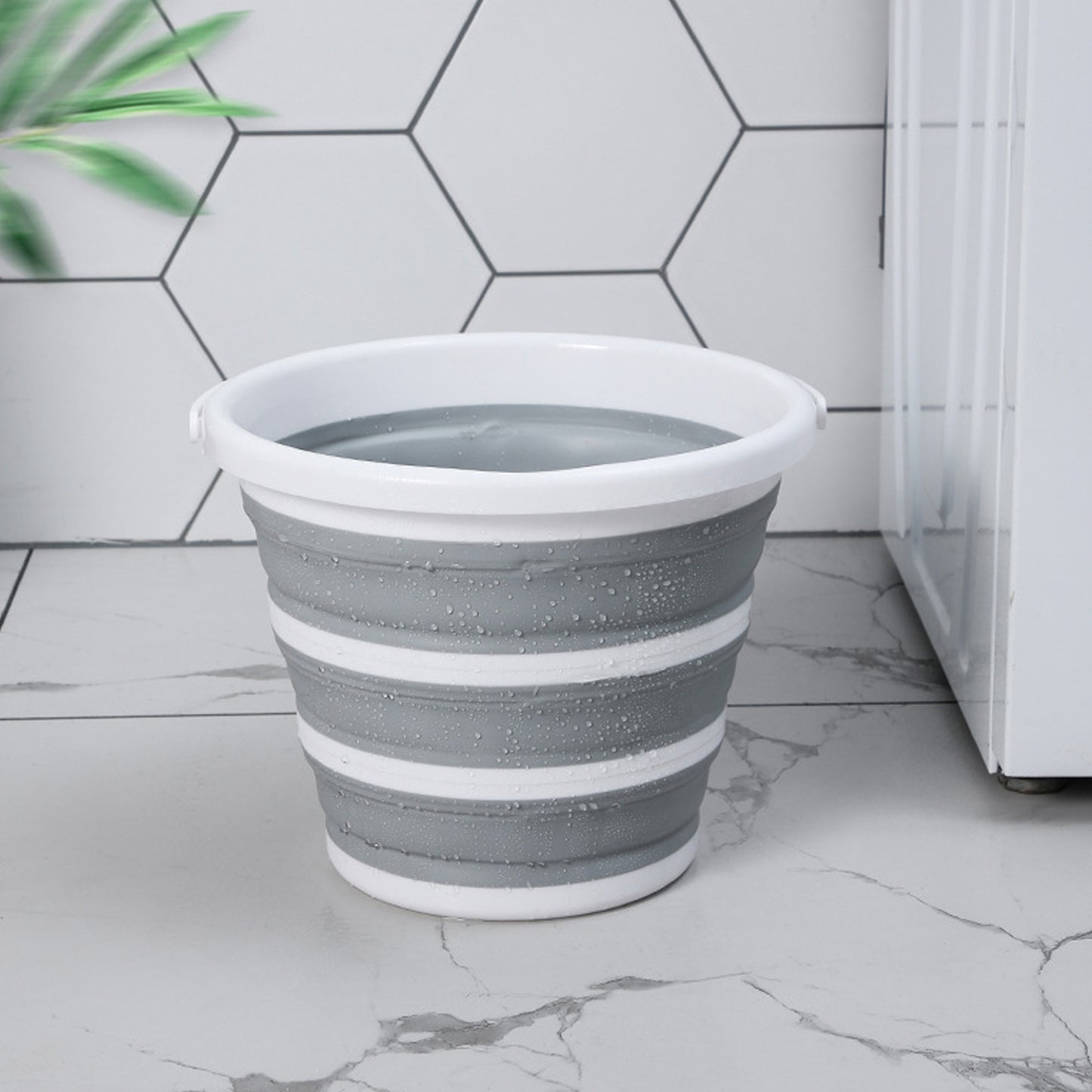 10 Litre Foldable Collapsible Bucket Silicone for Home/Hiking/Camping/Fishing - Grey/White V563-75197