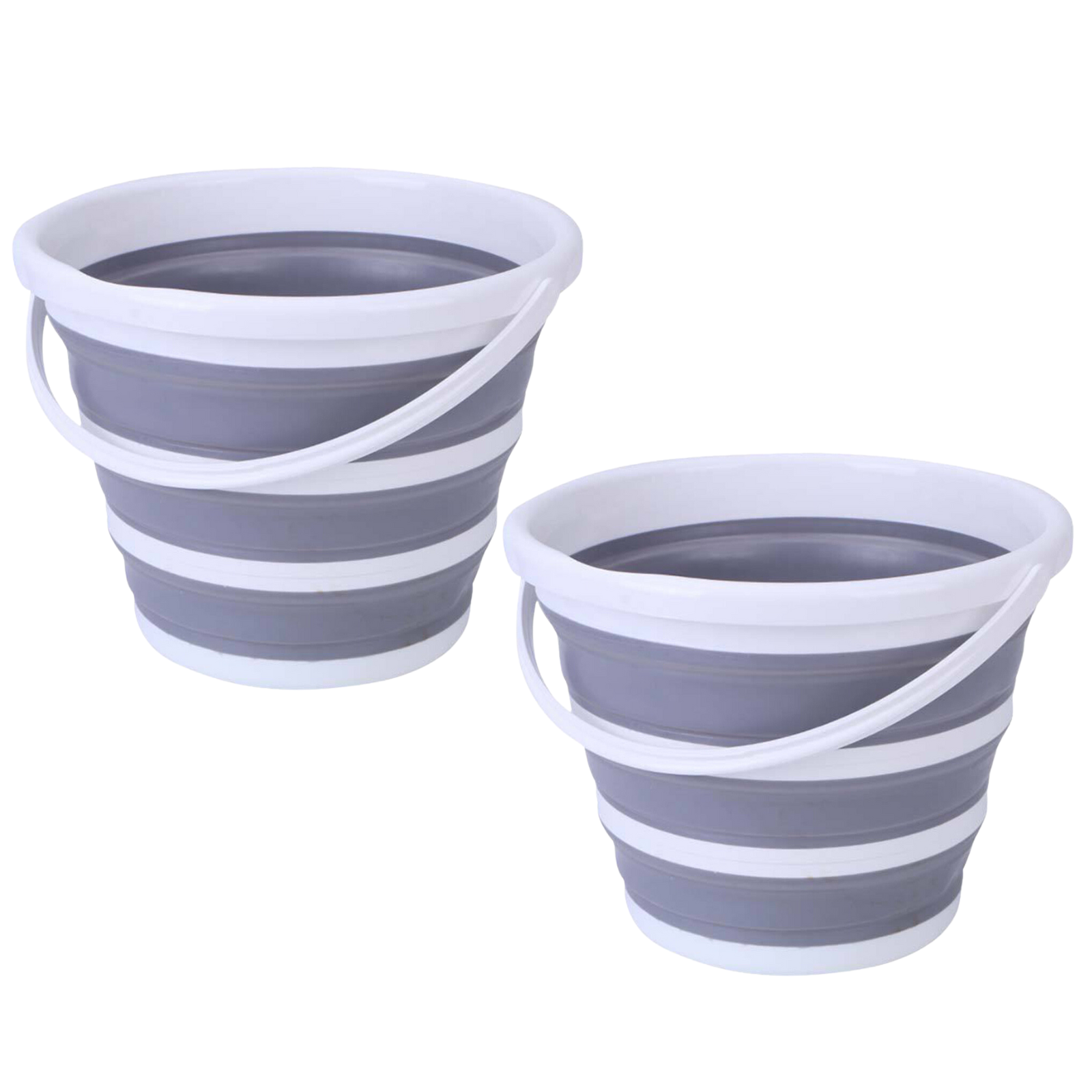 2x 10L Foldable Collapsible Bucket Silicone Hiking/Camping/Fishing - Grey/White V563-75197-2X