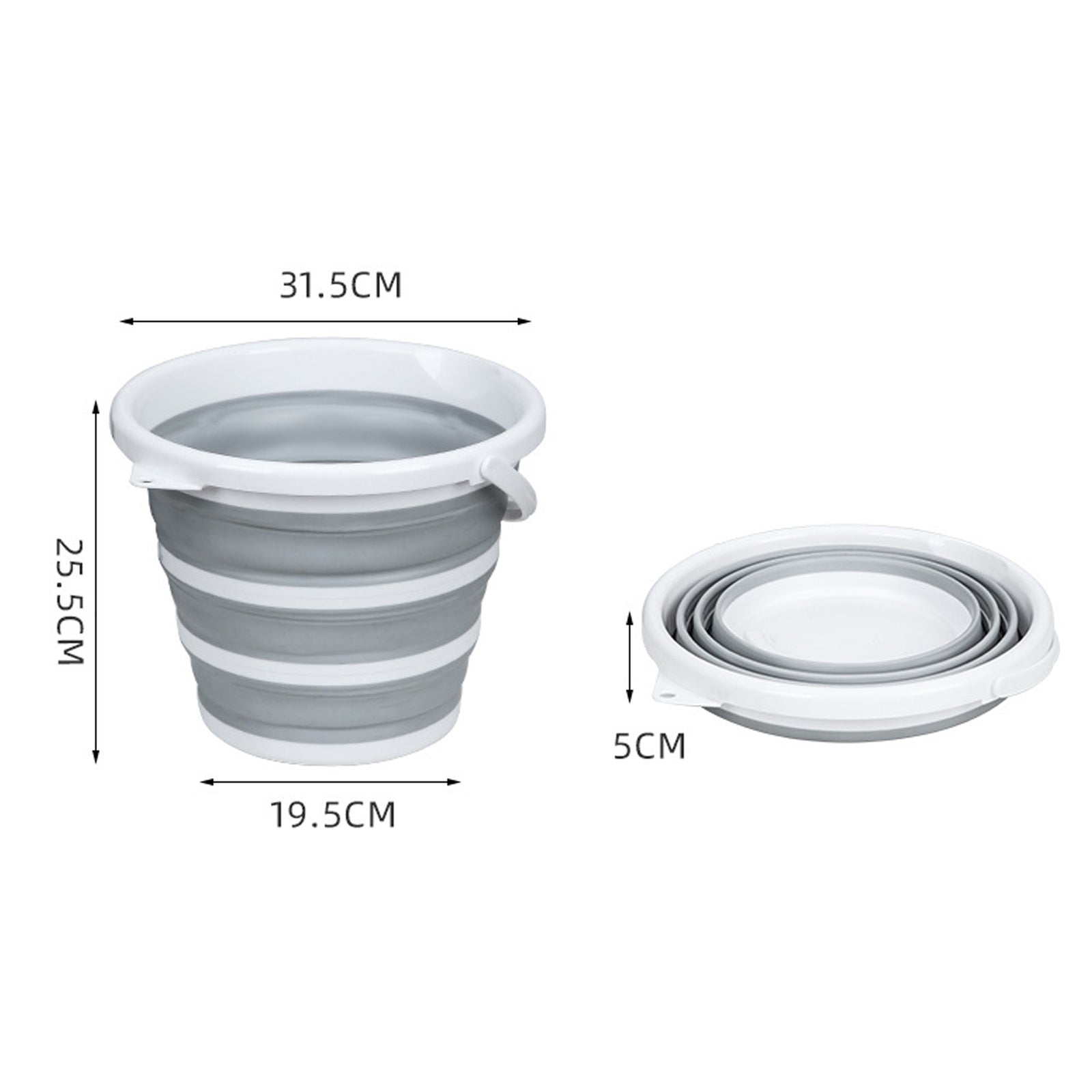 2x 10L Foldable Collapsible Bucket Silicone Hiking/Camping/Fishing - Grey/White V563-75197-2X