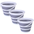 3x 10L Foldable Collapsible Bucket Silicone Hiking/Camping/Fishing - Grey/White V563-75197-3X