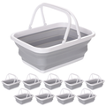 10x 9L Collapsible Laundry Folding Clothes Basket w Handles Bin Bulk- Grey/White V563-75198-10X