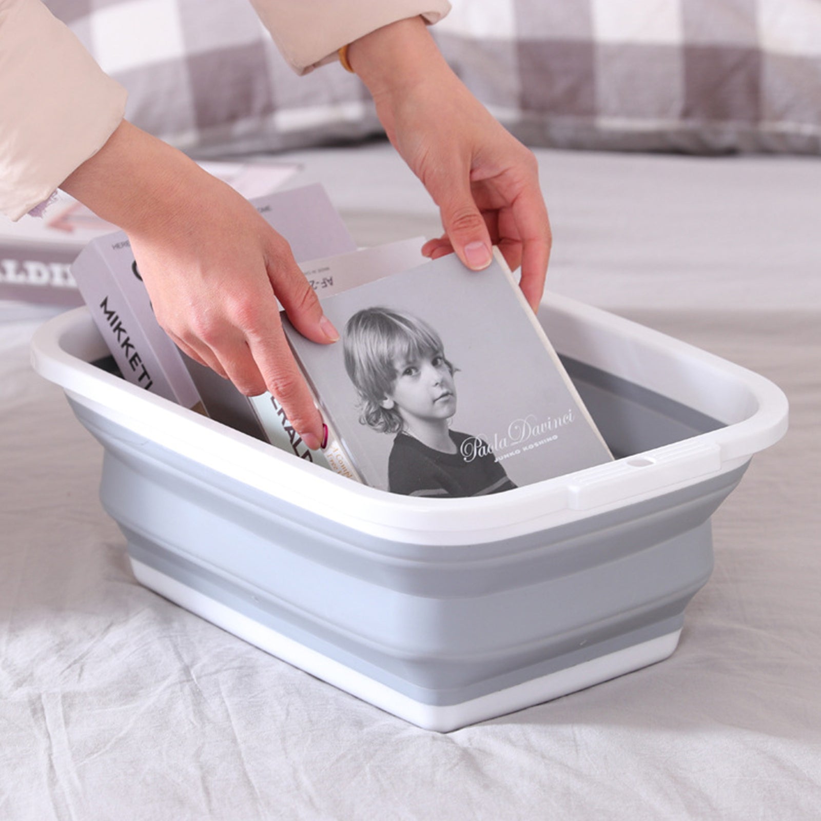 9L Collapsible Laundry Basket Washing Clothes w/Handles Bin Foldable - Grey/White V563-75198