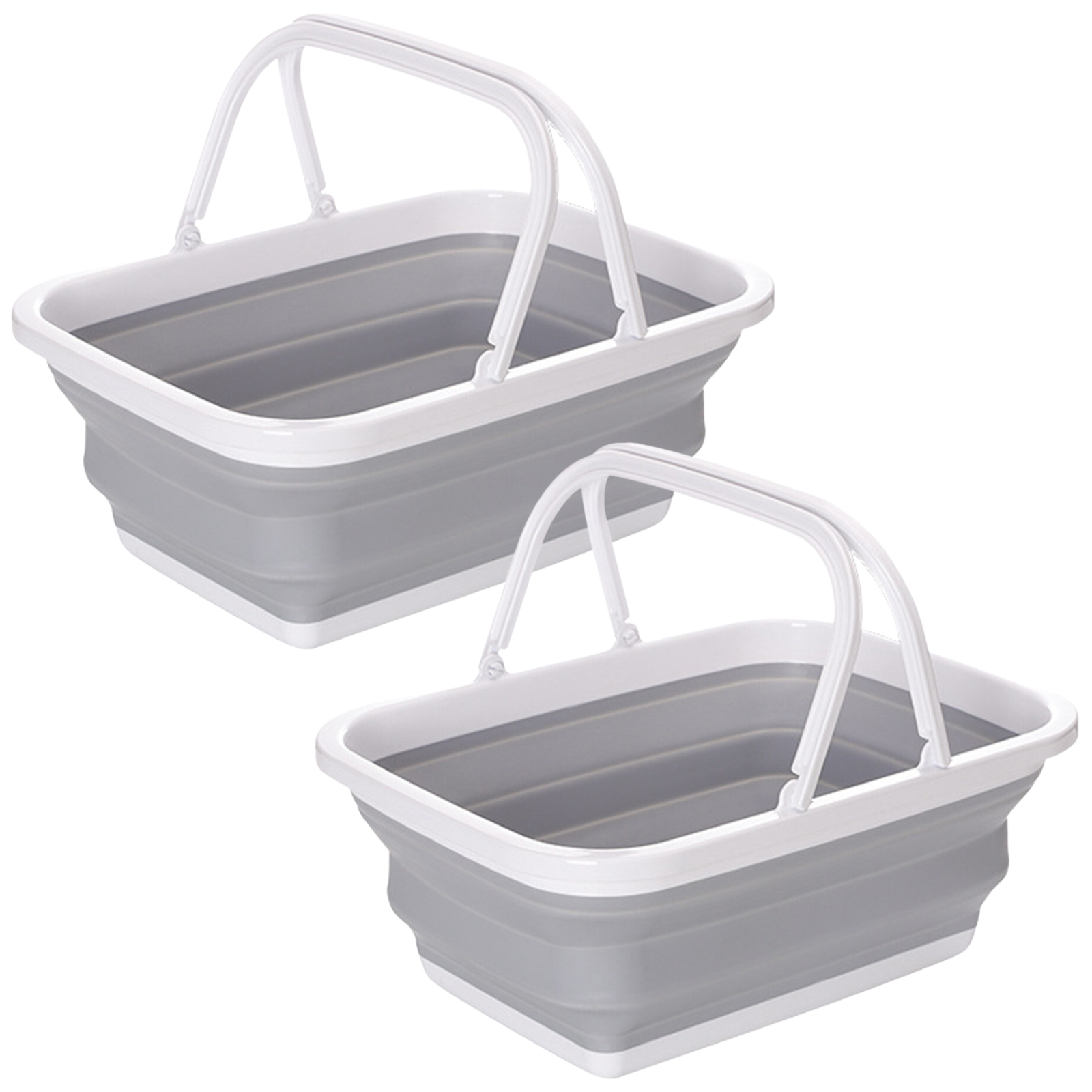 2x 9L Collapsible Laundry Folding Basket Wash Clothes w Handles Bin - Grey/White V563-75198-2X