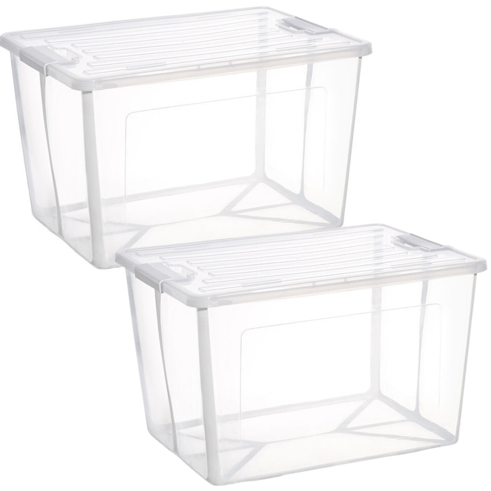2x 57 Litre Modular Clear Foldable Storage Box with Lid Plastic Tub Collapsible V563-75200-2X