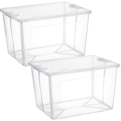 2x 57 Litre Modular Clear Foldable Storage Box with Lid Plastic Tub Collapsible V563-75200-2X