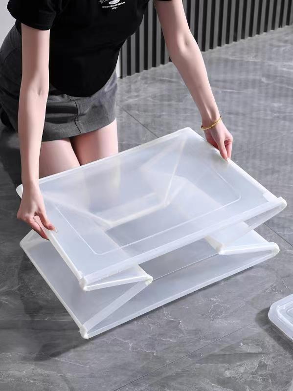 2x 57 Litre Modular Clear Foldable Storage Box with Lid Plastic Tub Collapsible V563-75200-2X