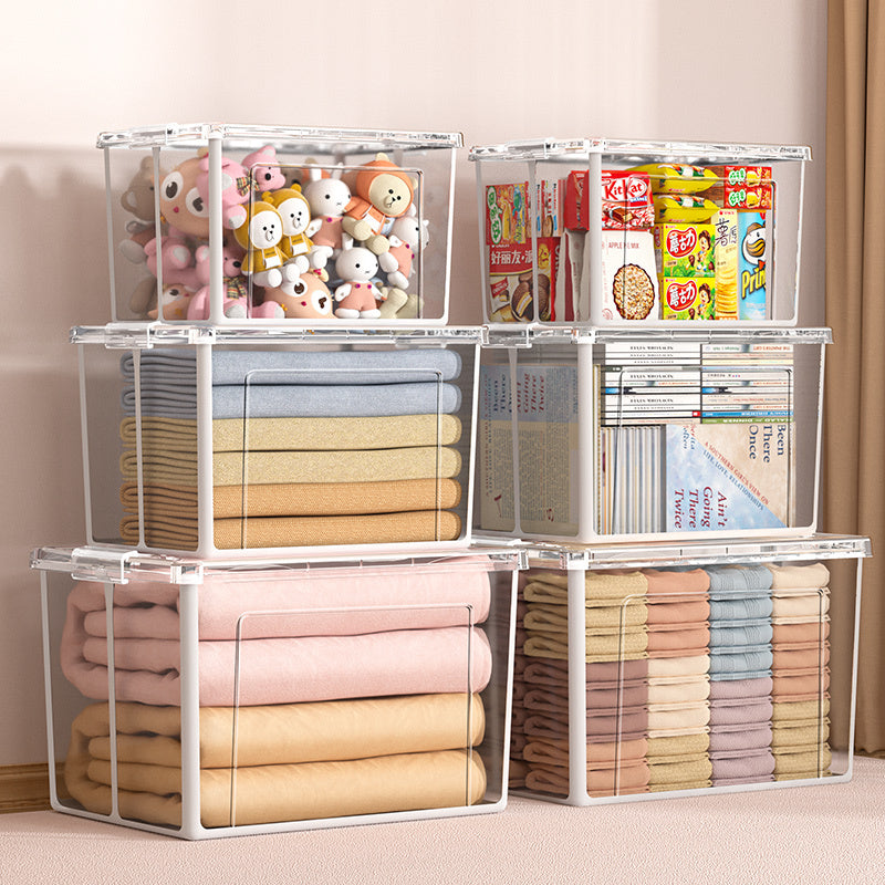 2x 57 Litre Modular Clear Foldable Storage Box with Lid Plastic Tub Collapsible V563-75200-2X
