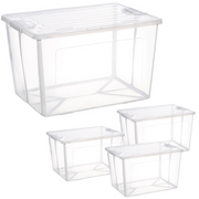 4x 57 Litre Modular Clear Foldable Storage Box with Lid Plastic Tub Collapsible V563-75200-4X