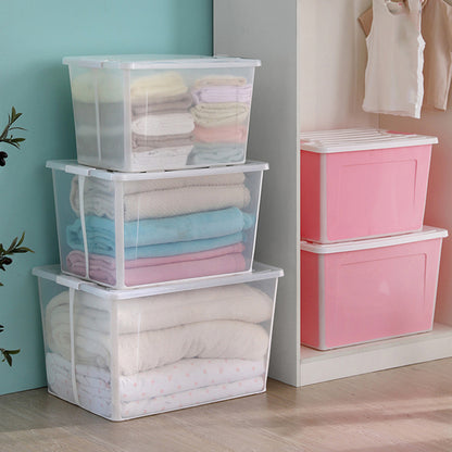 4x 57 Litre Modular Clear Foldable Storage Box with Lid Plastic Tub Collapsible V563-75200-4X