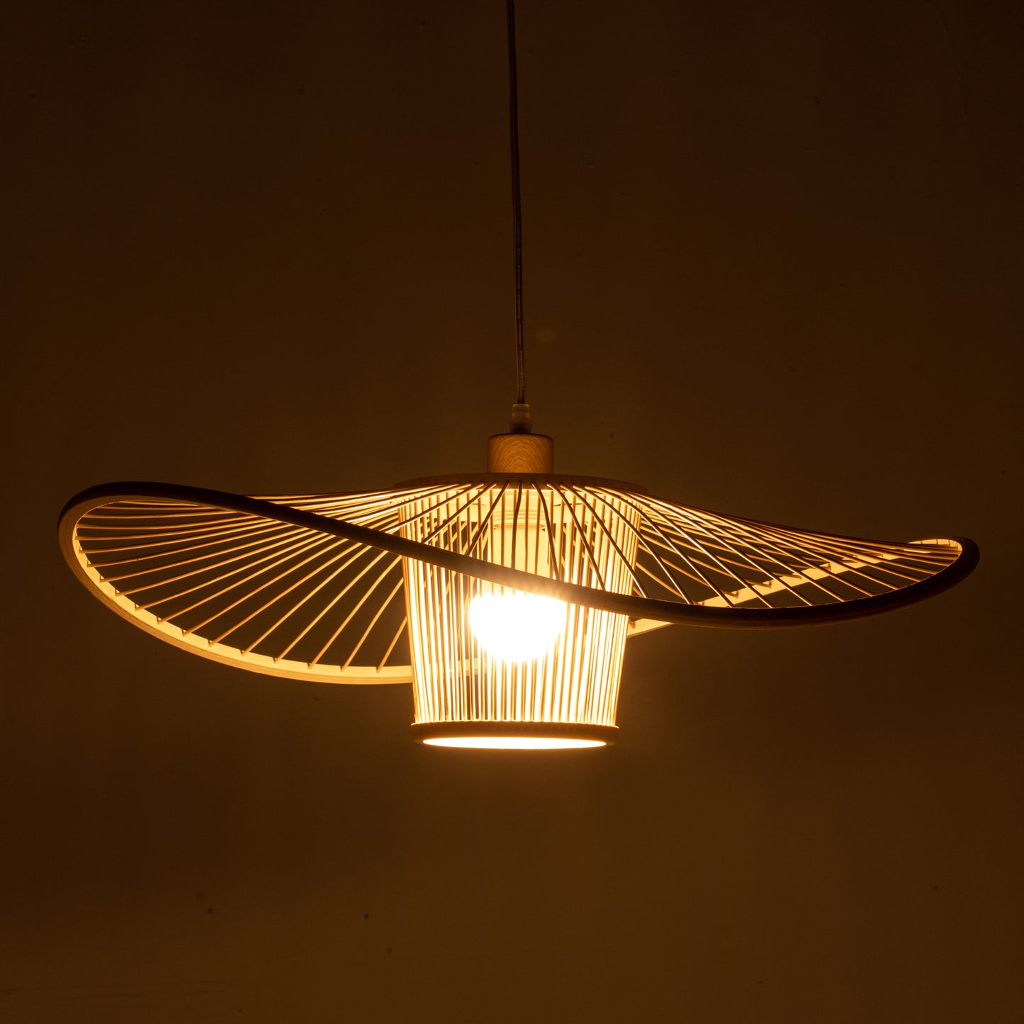 Elysian Breeze Natural Hand-Woven Bamboo Wide Brim Pendant Lamp V563-75231