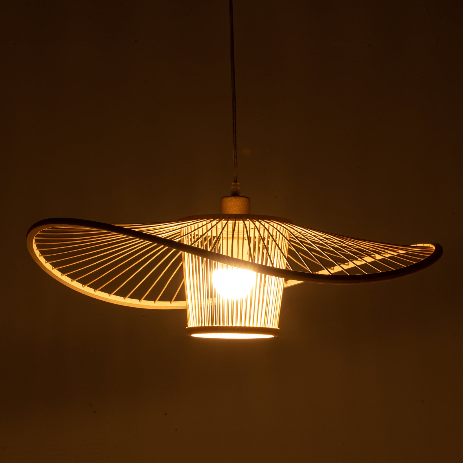 Elysian Breeze Natural Hand-Woven Bamboo Wide Brim Pendant Lamp V563-75231