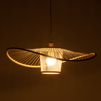 Elysian Breeze Natural Hand-Woven Bamboo Wide Brim Pendant Lamp V563-75231