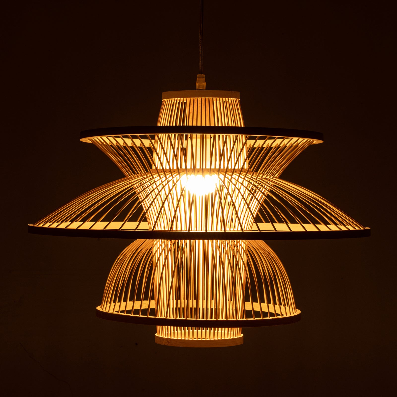 Aurora Natural Hand-Woven Bamboo 3-Layer Pendant Lamp Light V563-75233