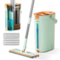 Premium Microfiber Flat Mop Bucket Set w/ Clean & Dirty Water Separation 360 Degree - Light Green V563-75254