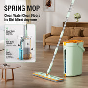 Premium Microfiber Flat Mop Bucket Set w/ Clean & Dirty Water Separation 360 Degree - Light Green V563-75254