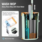 Premium Microfiber Flat Mop Bucket Set w/ Clean & Dirty Water Separation 360 Degree - Light Green V563-75254