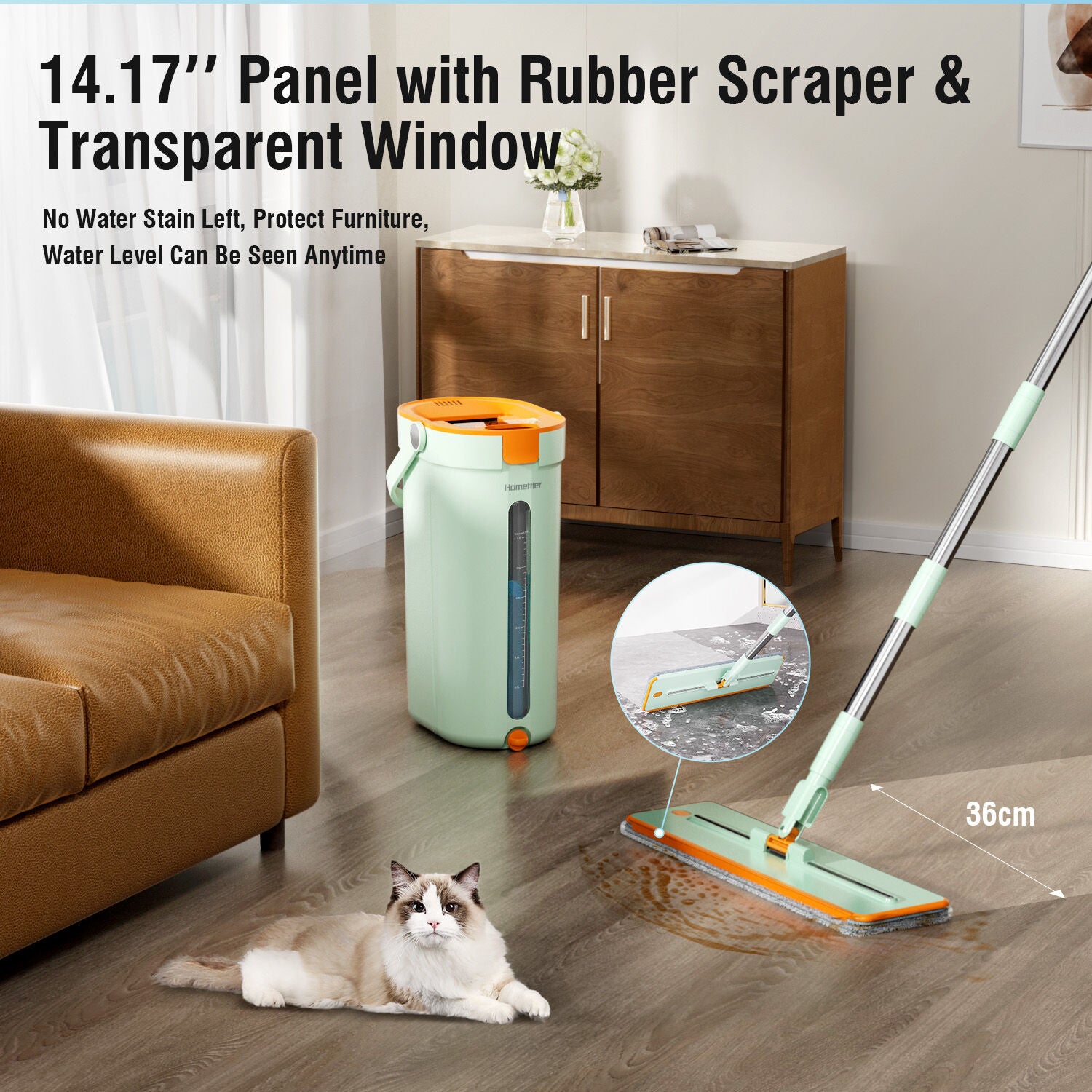 Premium Microfiber Flat Mop Bucket Set w/ Clean & Dirty Water Separation 360 Degree - Light Green V563-75254