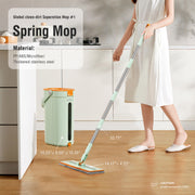 Premium Microfiber Flat Mop Bucket Set w/ Clean & Dirty Water Separation 360 Degree - Light Green V563-75254