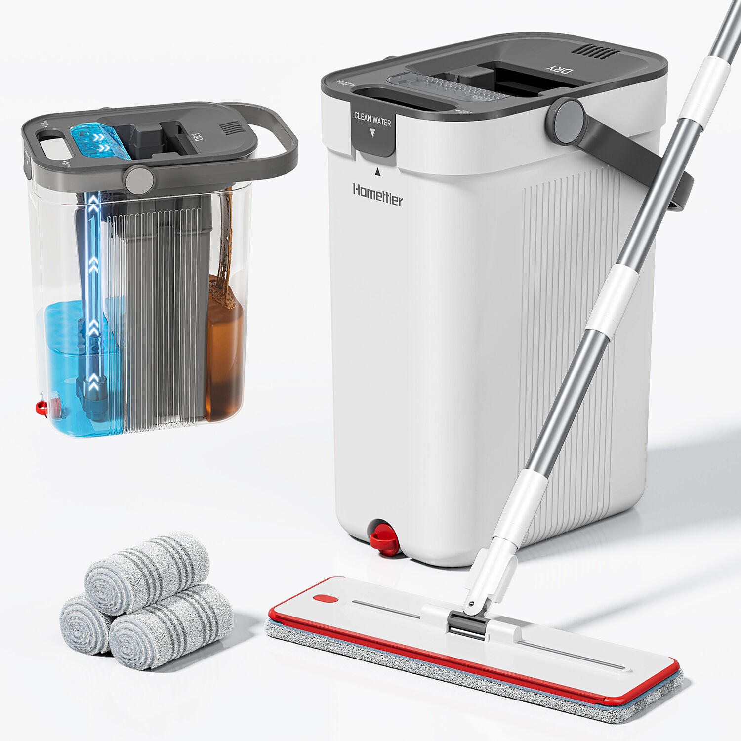 Premium Microfiber Flat Mop Bucket Set w/ Clean & Dirty Water Separation 360 Degree - White V563-75255