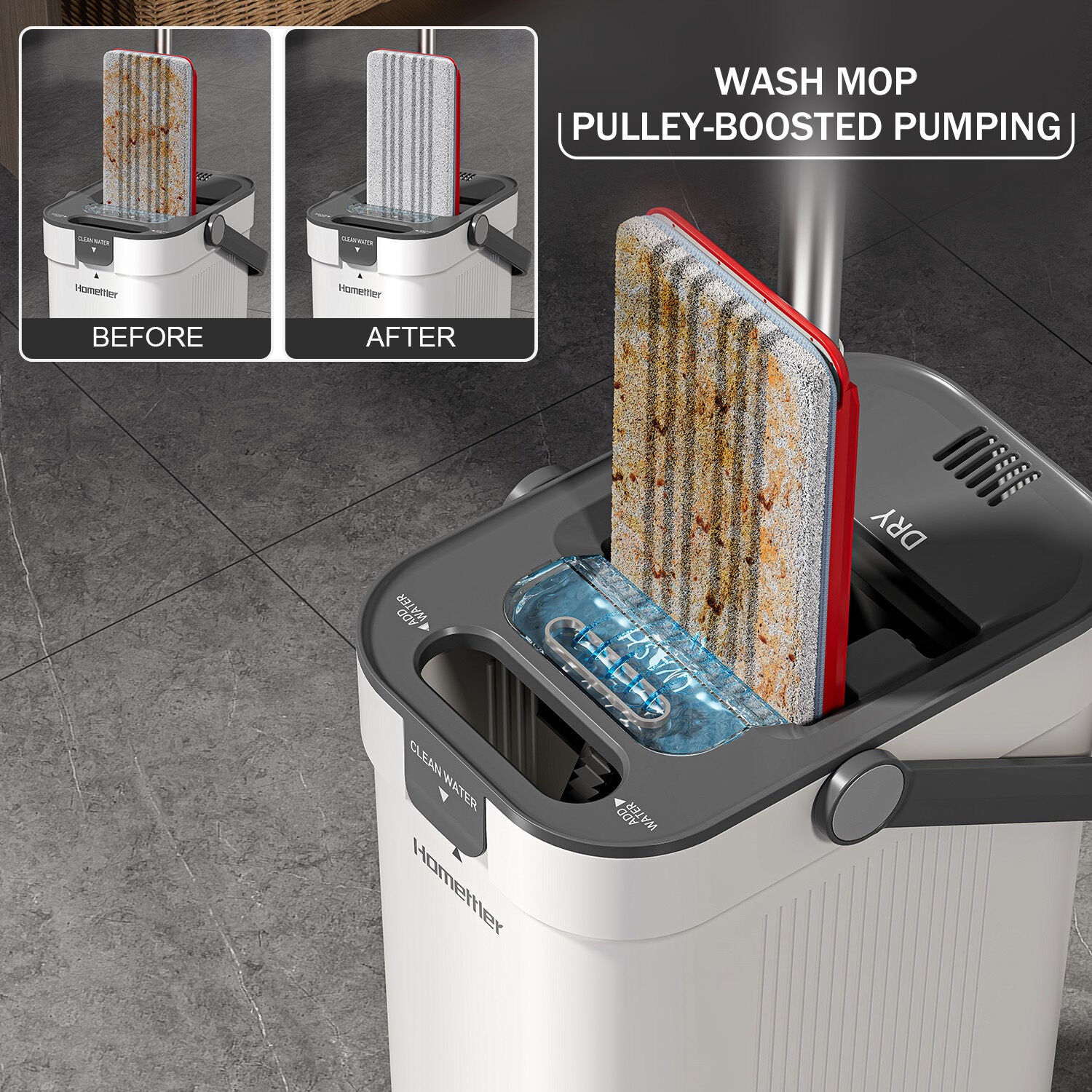 Premium Microfiber Flat Mop Bucket Set w/ Clean & Dirty Water Separation 360 Degree - White V563-75255
