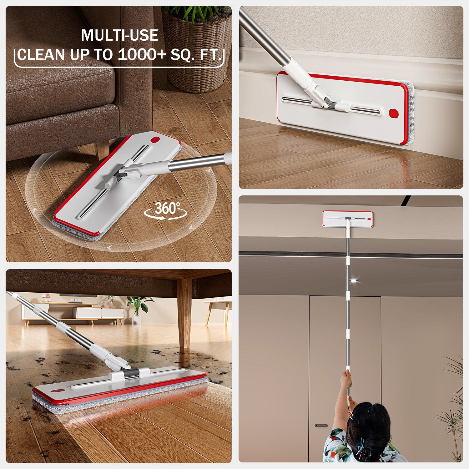 Premium Microfiber Flat Mop Bucket Set w/ Clean & Dirty Water Separation 360 Degree - White V563-75255