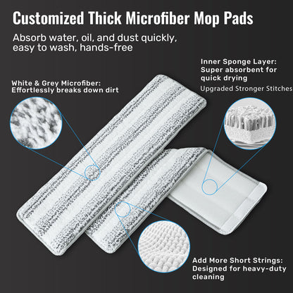 Premium Microfiber Flat Mop Bucket Set w/ Clean & Dirty Water Separation 360 Degree - White V563-75255