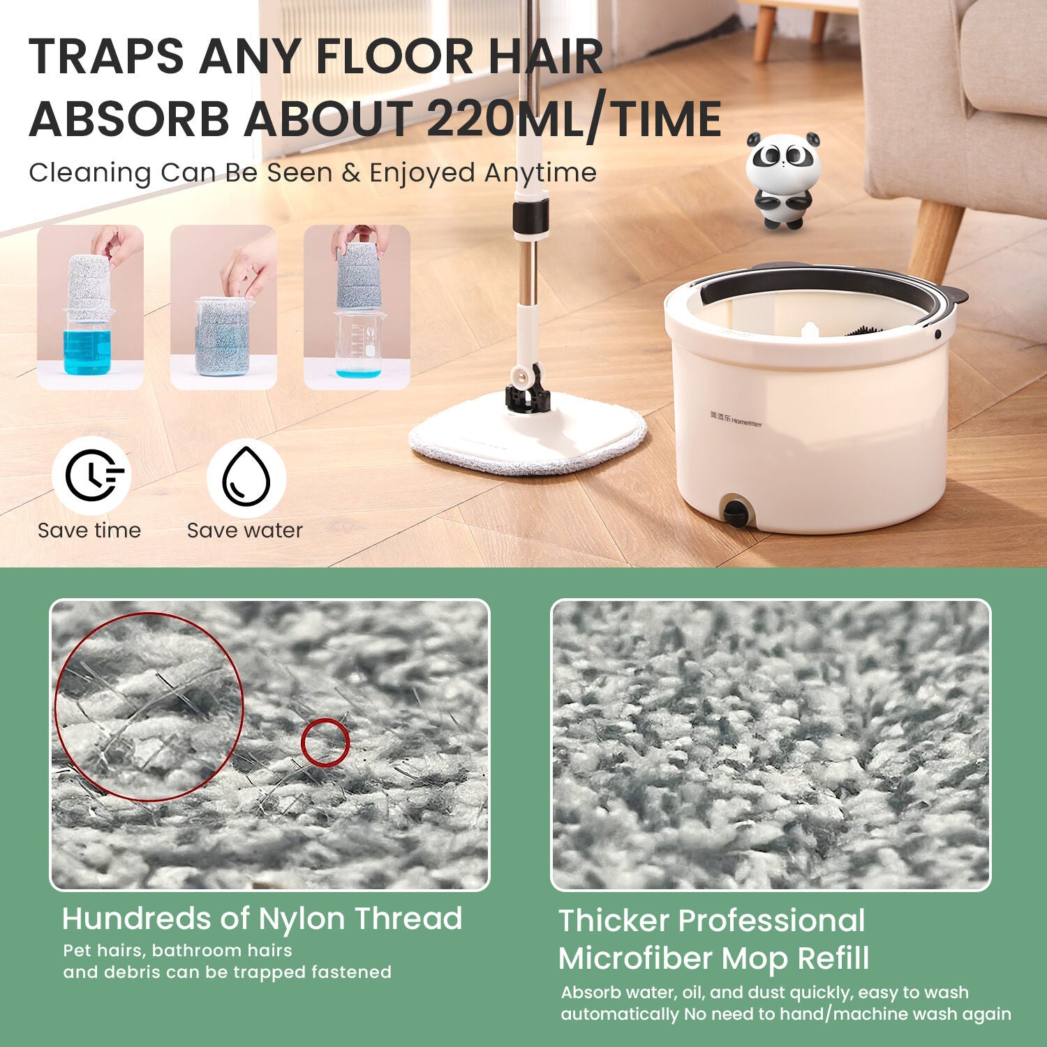 Premium Microfiber Round Mop Bucket Set w/ Clean & Dirty Water Separation 360 Degree - White V563-75256
