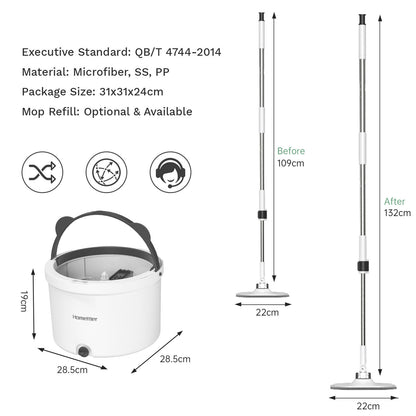 Premium Microfiber Round Mop Bucket Set w/ Clean & Dirty Water Separation 360 Degree - White V563-75256
