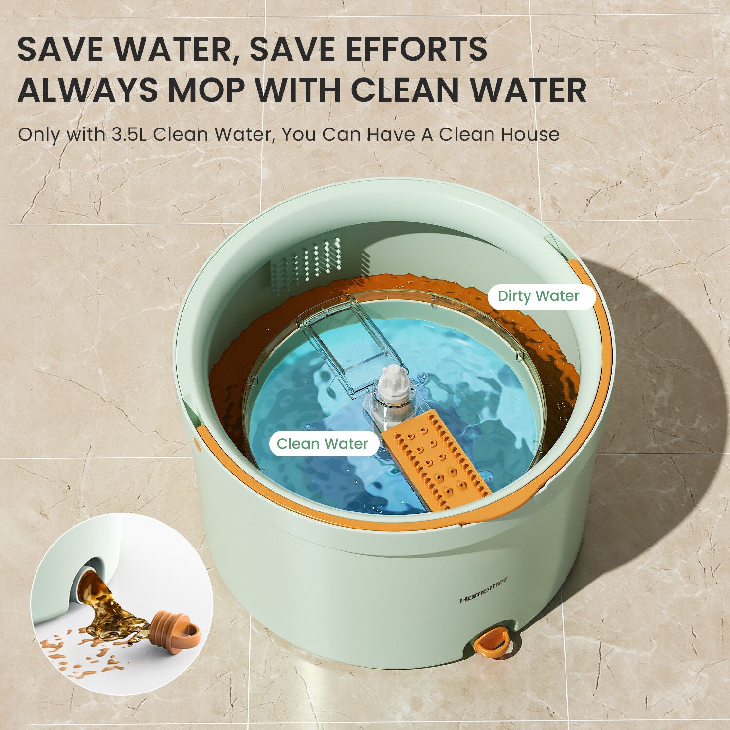 Premium Microfiber Round Mop Bucket Set w/ Clean & Dirty Water Separation 360 Degree - Light Green V563-75257