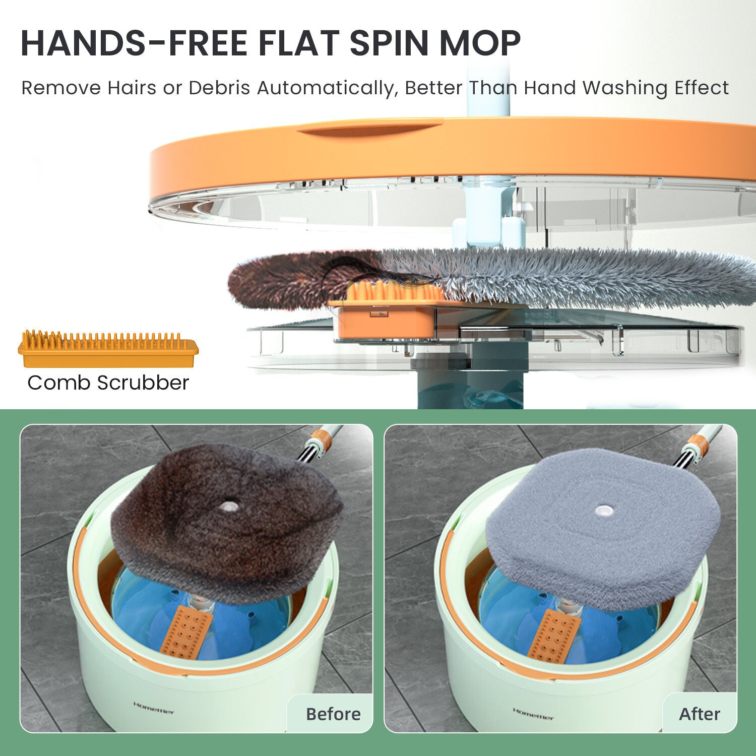 Premium Microfiber Round Mop Bucket Set w/ Clean & Dirty Water Separation 360 Degree - Light Green V563-75257