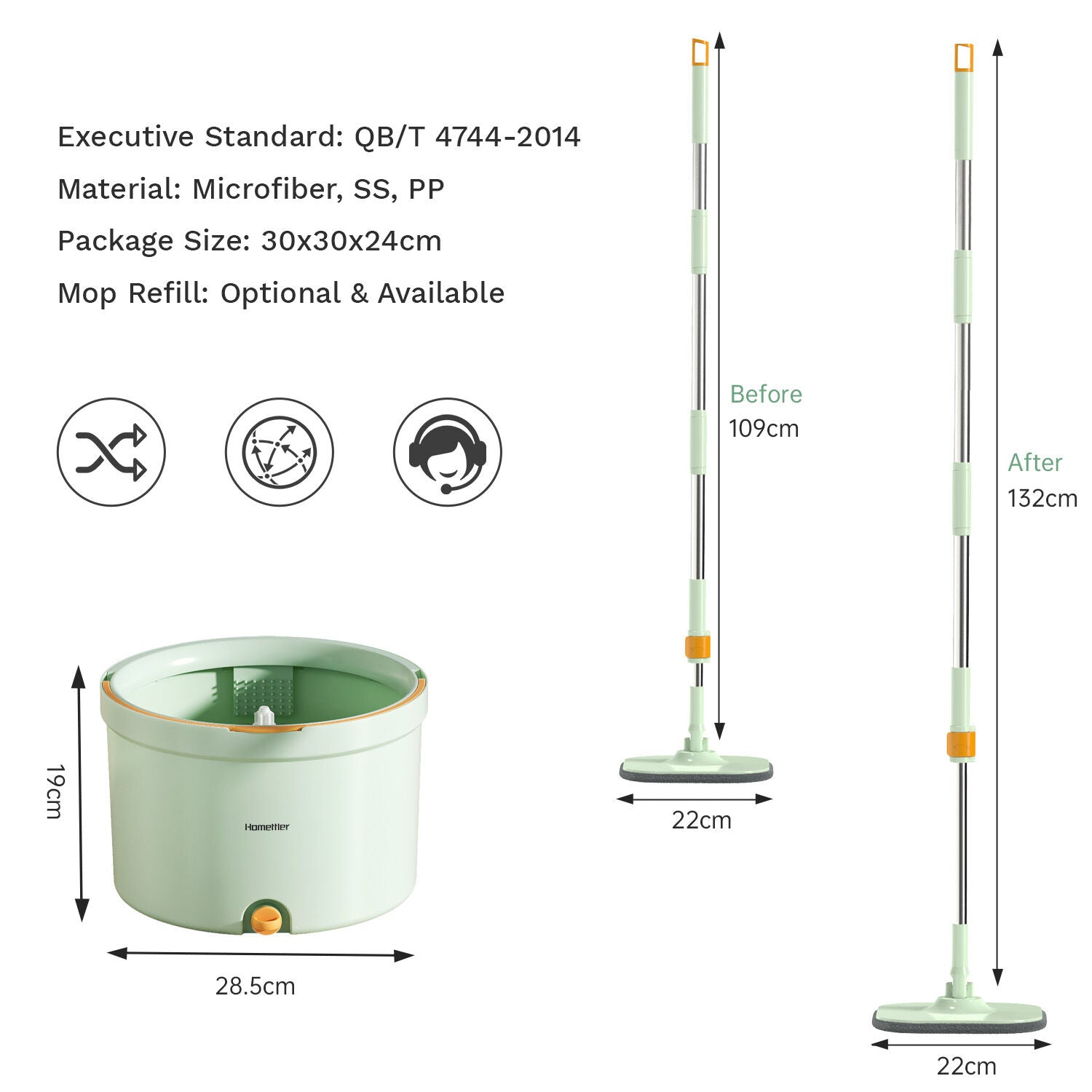 Premium Microfiber Round Mop Bucket Set w/ Clean & Dirty Water Separation 360 Degree - Light Green V563-75257