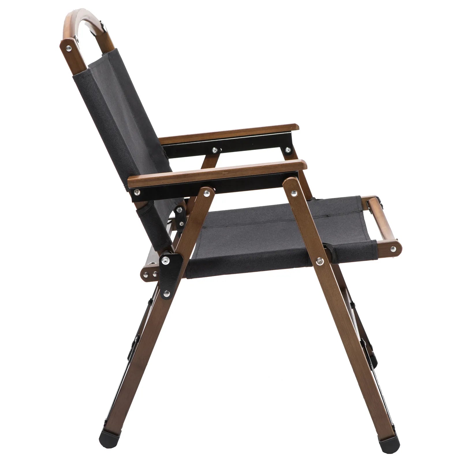 Bamboo Canvas Foldable Outdoor Camping Chair Wooden Travel Picnic Park - Black V563-75622-BLACK