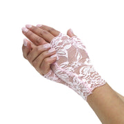 Dents Womens Lace Fingerless Mitten Glove Ladies Wedding Bridal Formal Floral - Pink