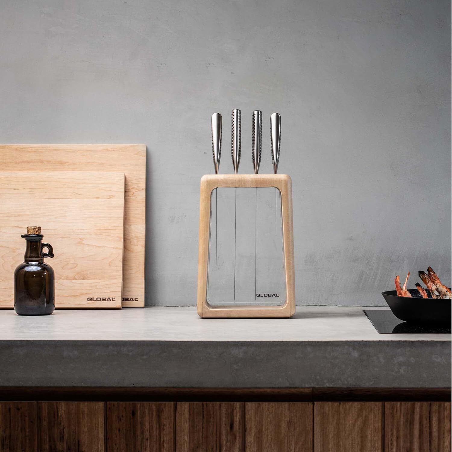 Global Hashira 5-Piece Japanese Knife Block Set Maple Stainless Steel - Made in Japan V563-79670